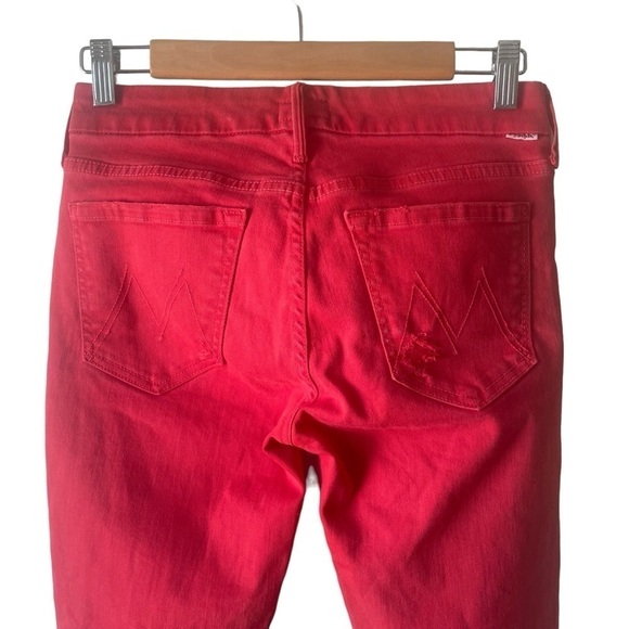 MOTHER Looker Ankle Fray Jeans Firecracker Red Distressed Women’s Size 26 - Picture 5 of 14